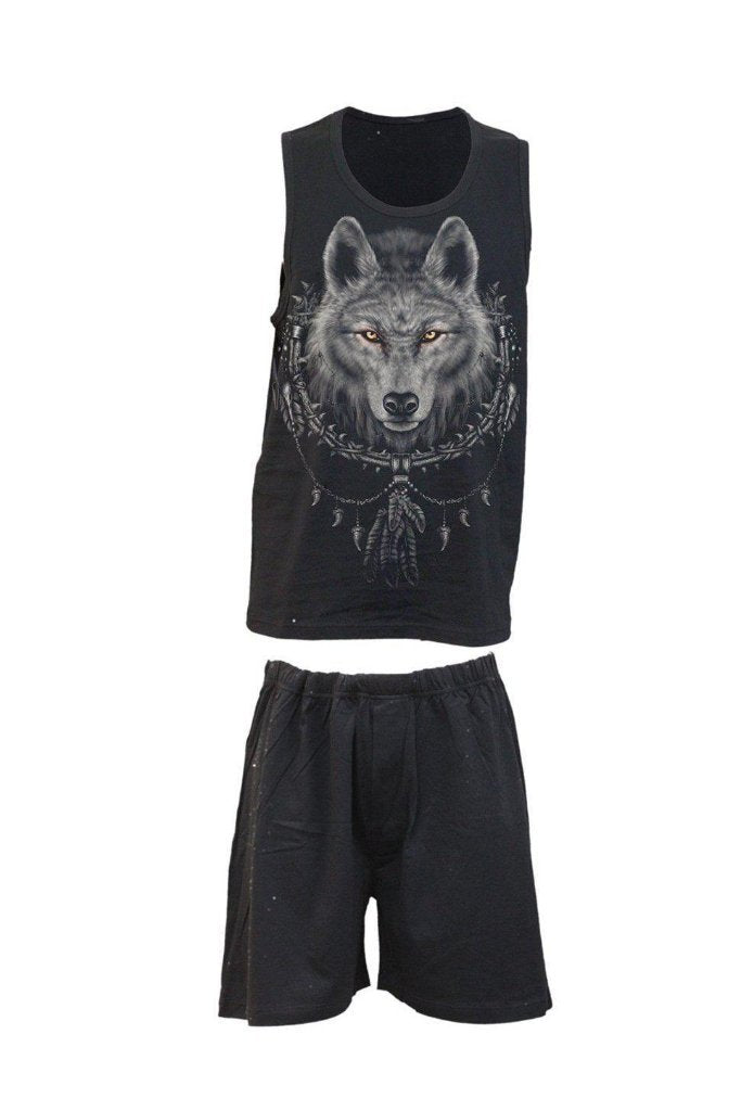 Wolf Chi - 4Pc Mens Gothic Pyjama Set-Spiral-Dark Fashion Clothing