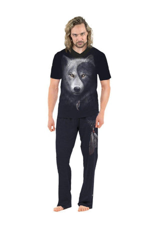 Wolf Chi - 4Pc Mens Gothic Pyjama Set-Spiral-Dark Fashion Clothing