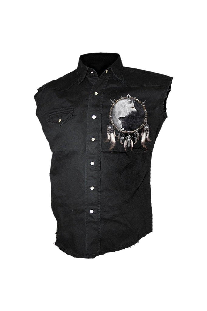 Wolf Chi - Sleeveless Stone Washed Worker Black-Spiral-Dark Fashion Clothing
