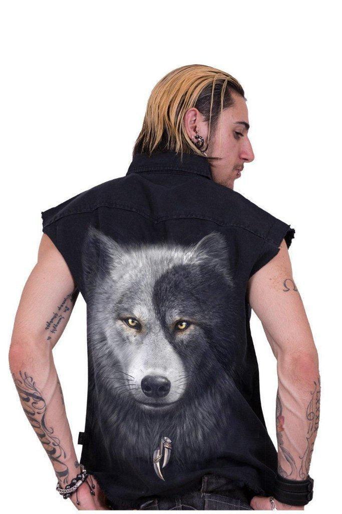 Wolf Chi - Sleeveless Stone Washed Worker Black-Spiral-Dark Fashion Clothing