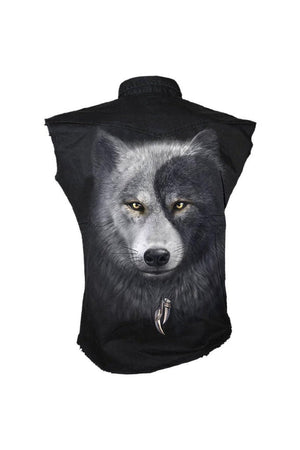 Wolf Chi - Sleeveless Stone Washed Worker Black-Spiral-Dark Fashion Clothing
