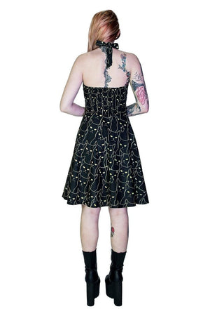 Yellow Evil Cats Black Midi Dress - Katz-Dr Faust-Dark Fashion Clothing