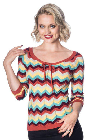 Zoey Zig Zag Bow Front Top-Banned-Dark Fashion Clothing