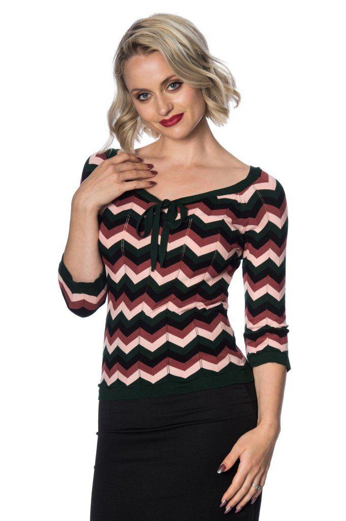 Zoey Zig Zag Bow Front Top-Banned-Dark Fashion Clothing