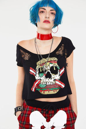 Zombie Burger Lace Panel Top-Jawbreaker-Dark Fashion Clothing