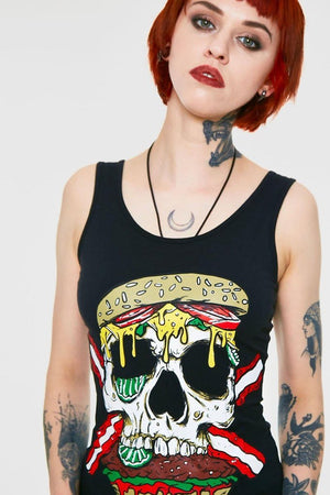 Zombie Skull Burger Tie Back Top-Jawbreaker-Dark Fashion Clothing