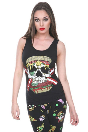 Zombie Skull Burger Tie Back Top-Jawbreaker-Dark Fashion Clothing